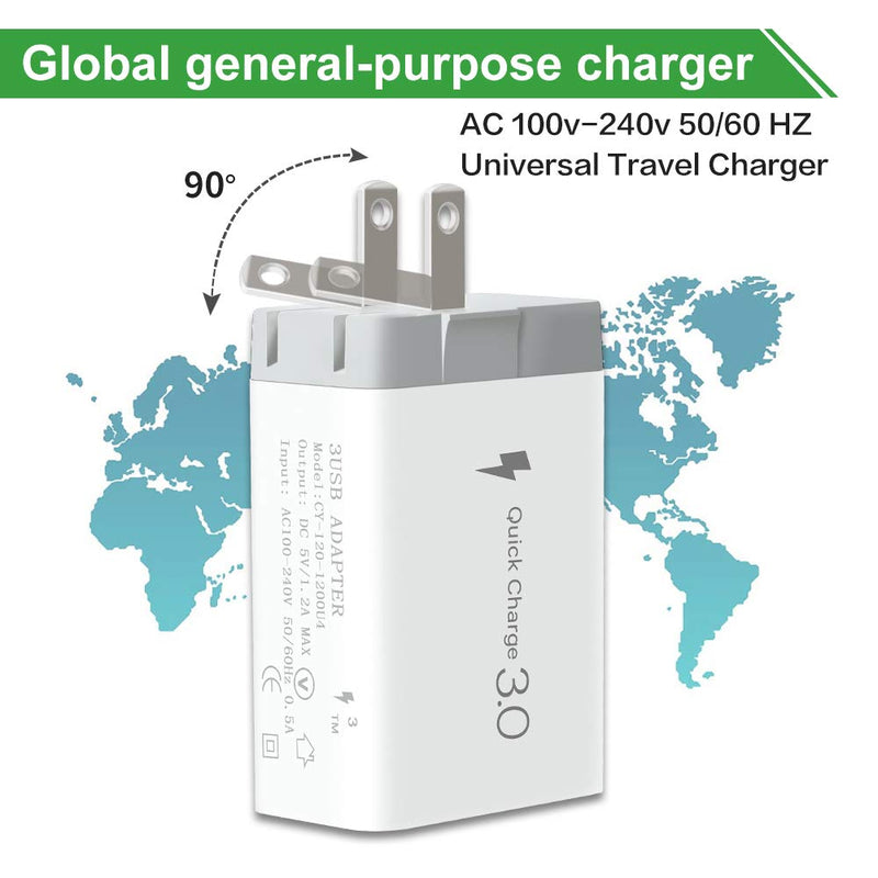 [Australia - AusPower] - ZIQIAN Wall Charger Fast Adapter,[ QC 3.0 + 2 USB ] Fast Wall Charger 3 Ports Tablet iPad Phone Fast Charger Adapter Quick Charge 3.0 Travel Plug Compatible Samsung, HTC, iPhone More (2 Pack) 