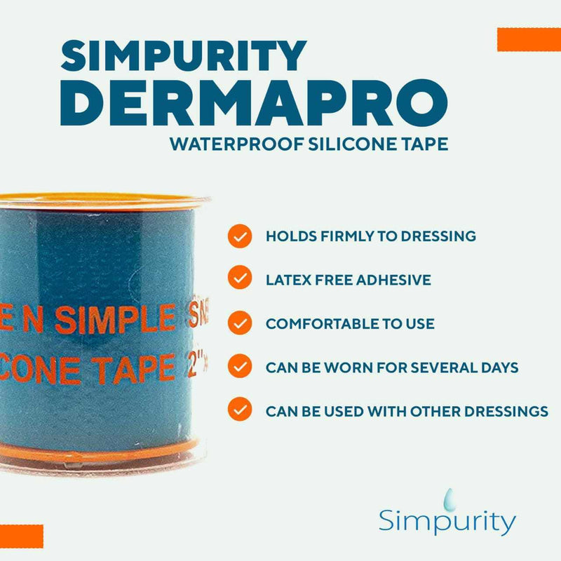 [Australia - AusPower] - Safe n' Simple Simpurity DermaPro Waterproof Silicone Tape for Securing Wound Dressing, Waterproof First Aid Tape, Soft & Comfortable, Easily Removable Tape, 2" x 15'', Box of 6, (SNS57232) 2" x 15'' 