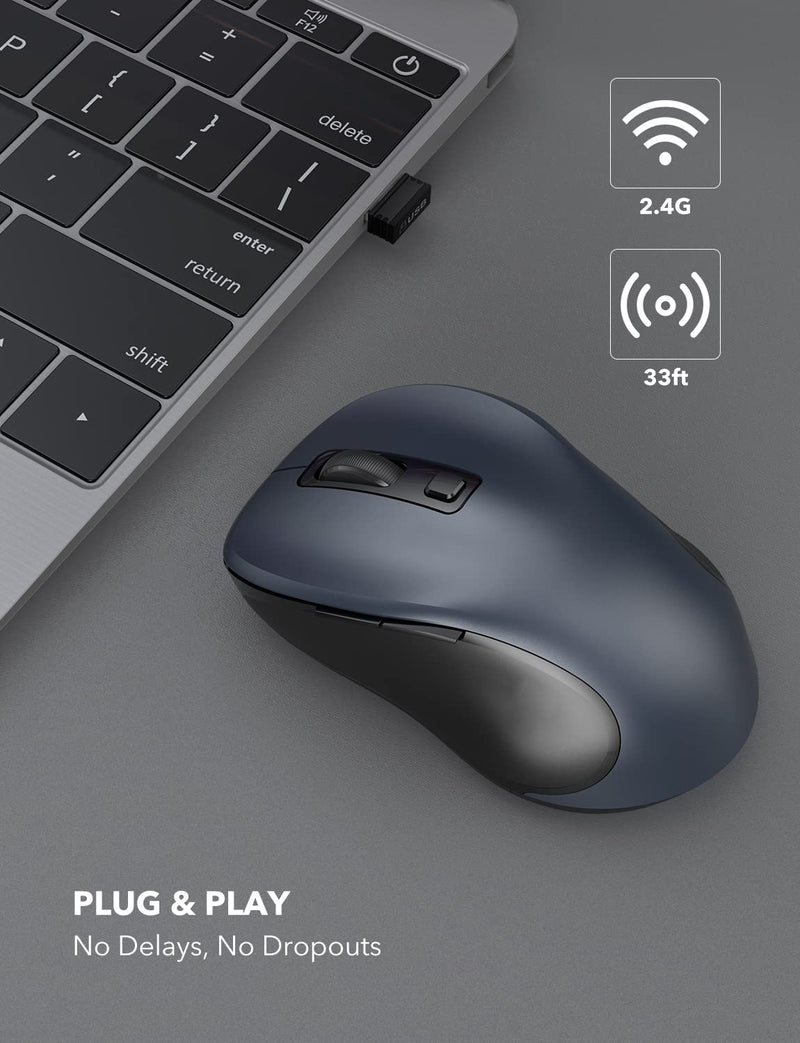 [Australia - AusPower] - Wireless Mouse for Laptop, Trueque 2.4GHz Ergonomic Computer Mouse with 3 Adjustable DPI Levels, Page Up & Down Buttons, USB Mouse for Chromebook, PC, Desktop, Notebook, MacBook (Grey) Grey 