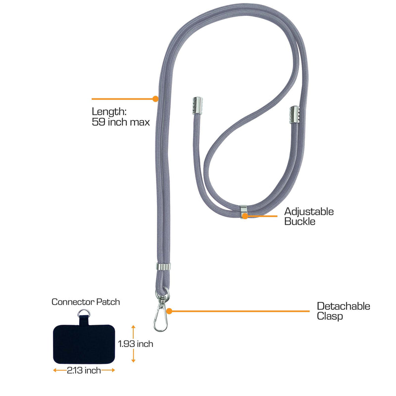 [Australia - AusPower] - Universal Gray Phone Lanyard with Adjustable Strap - Multipurpose for Phone, Badge or Keys 