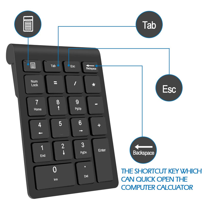 [Australia - AusPower] - Wireless Number Pads, Numeric Keypad Numpad 22 Keys Portable 2.4 GHz Financial Accounting Number Keyboard Extensions 10 Key for Laptop, PC, Desktop, Surface Pro, Notebook Black 