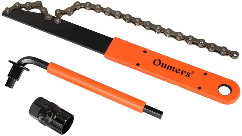 [Australia - AusPower] - Oumers Bike Cassette Removal Tool with Chain Whip and Auxiliary Wrench Bicycle Sprocket Removal Tools, Bicycle Cassette Lock Ring Removal Freewheel Remover Wrench Sprocket Remover 