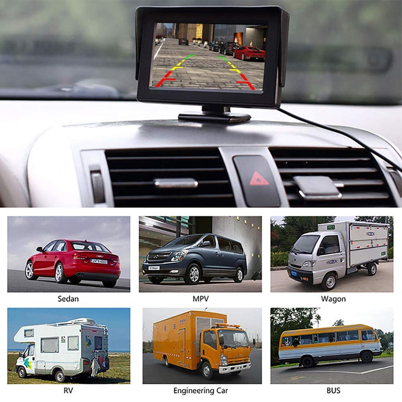 [Australia - AusPower] - Backup Camera 4.3 Inch HD 720P Car Backup Camera for Cars,Trucks,Pickups,Suvs Easy Installation Waterproof Night Vision 12 LED Rear Backup Camera One Power System Reverse/Continuous Use Grid Lines 