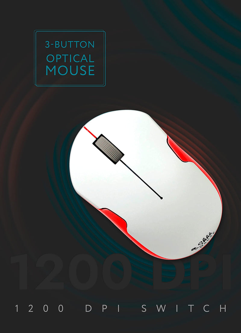 [Australia - AusPower] - ShhhMouse Wireless Silent Noiseless Clickless Mobile Optical Mouse with USB Receiver and Batteries Included, Portable and Compact, for Notebook, PC, Laptop, Chromebook, Computer, MacBook (White/Red) White/Red 