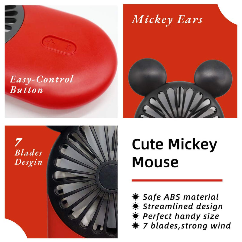 [Australia - AusPower] - DecoLife Cute Personal Mini Fan, Handheld & Portable USB Rechargeable Fan with Beautiful LED Light, 3 Adjustable Speeds, Portable Holder, Perfect for Indoor Or Outdoor Activities, Cute Mouse Red 