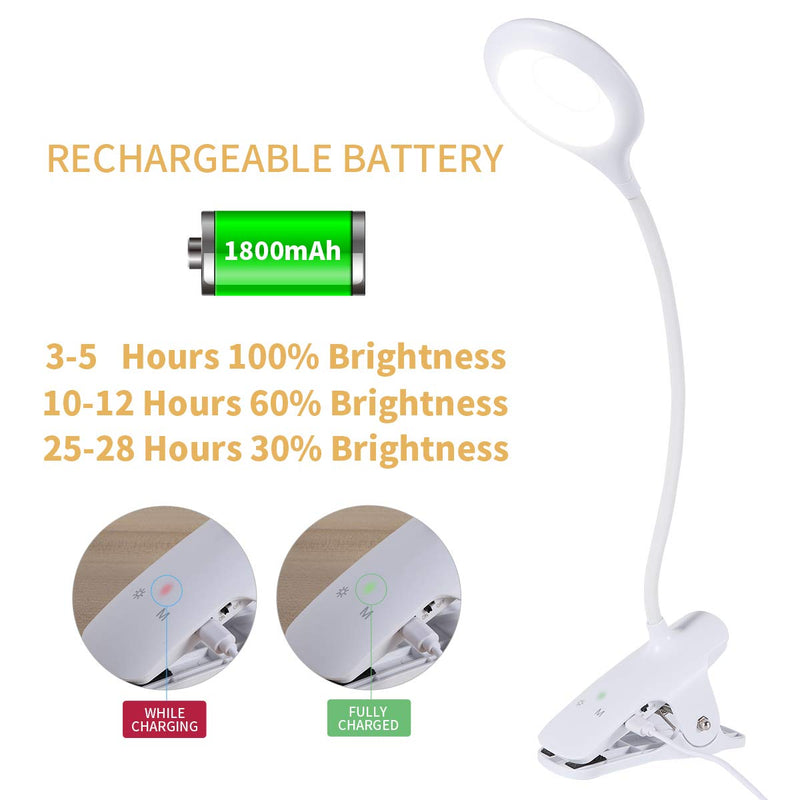 [Australia - AusPower] - LED Reading Light, LACOKI 28 LEDs USB Rechargeable Reading Lamp, 3 Color x 3 Brightness Clip On Light with Safety Switch, Eye Protection Book Light for Reading in Bed, Touch Control Clip Desk Lamp 