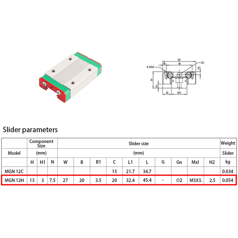 [Australia - AusPower] - SIMAX3D MGN12H 450mm Linear Rail Guide 2 Carriages MGN12 Linear Slide 8mm for 3D Printer and CNC Machine Upgrade Rail*1+Block*2 1 