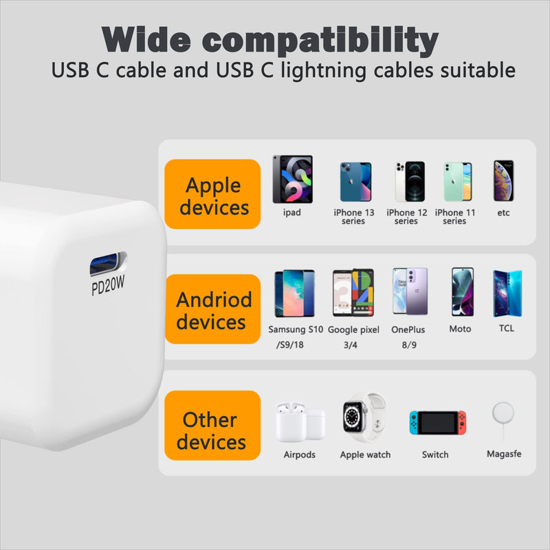 [Australia - AusPower] - NIFFPD USB C Wall Charger 3 Pack 20W PD 3.0 Fast Charger Block Quick Charging USB-C Power Adapter Compatible with iPhone 13 Pro Max/13/12 Pro Max/11, iPad, Apple Watch, Samsung Galaxy S20 and More 