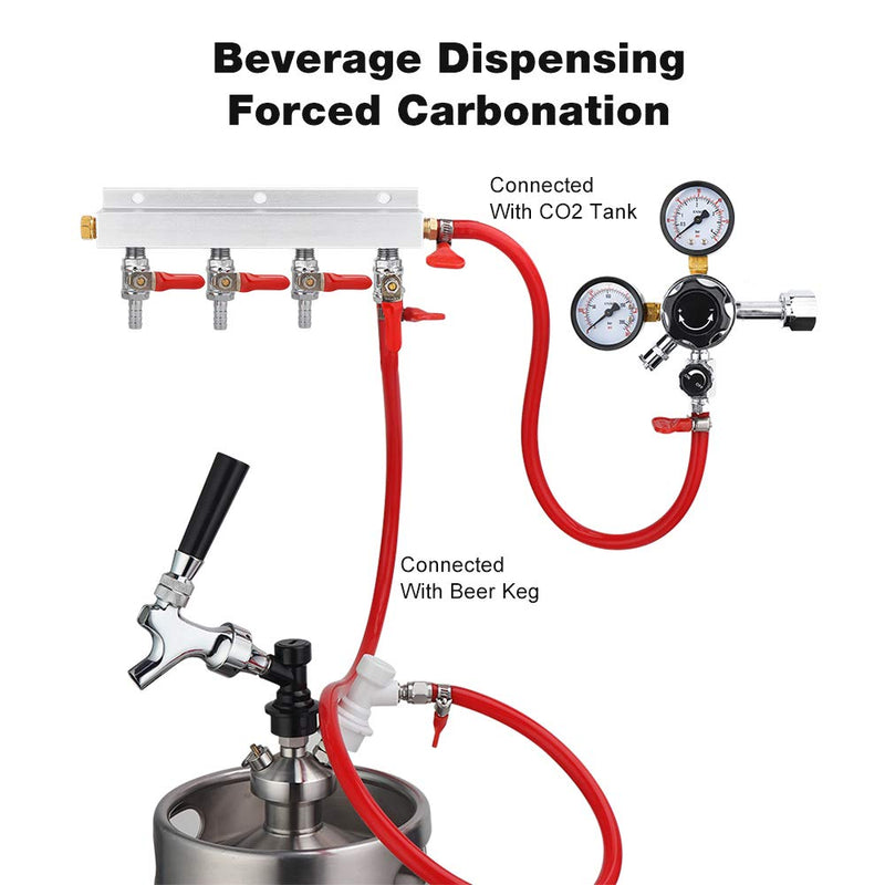 [Australia - AusPower] - FERRODAY 4 Way Gas Manifold 5/16" Barbed Integrated Check Valves CO2 Distributor Independent Shut Off CO2 Manifold Gas Distributor for Home Brew Beer Brew - 1 Gas Manifold + 5 Hose Clamps 