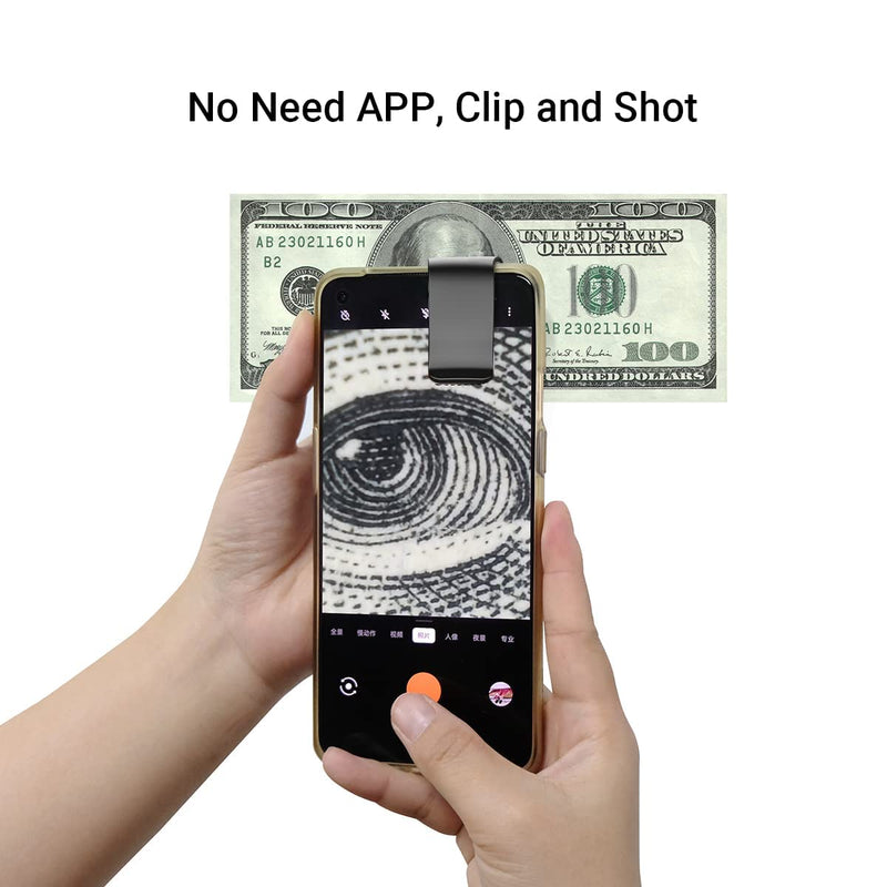 [Australia - AusPower] - 200X Phone Mini Pocket Microscope with LED Light/Universal Clip, Portable Digital Microscope Camera Attachments for 99% Smartphone, Microworld for Kids Adults (200X with CPL, Black) 200X with CPL 