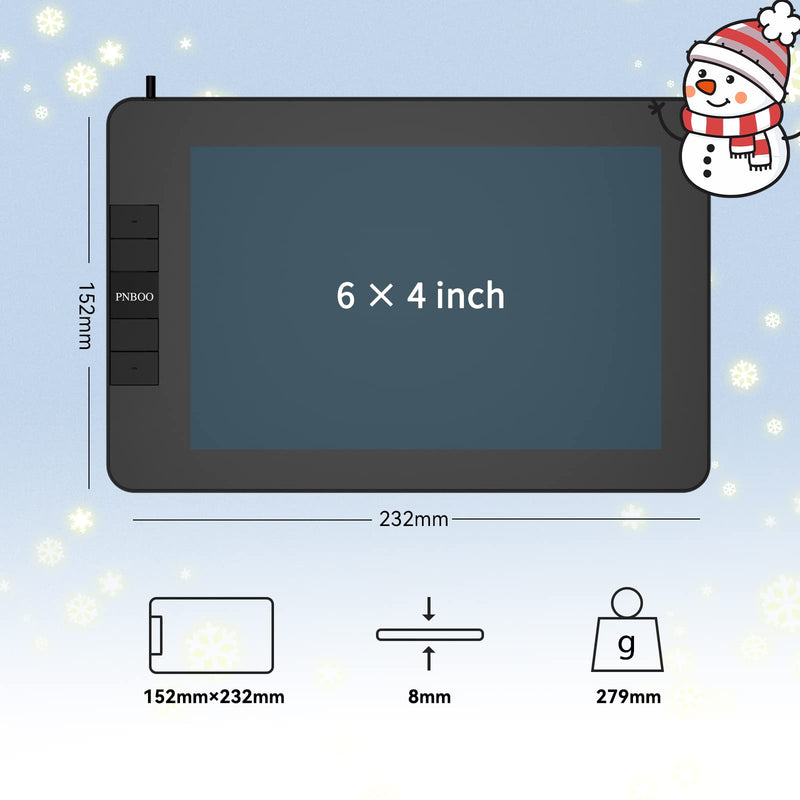 [Australia - AusPower] - PNBOO PN640 Drawing Tablet, 8192 Professional Levels Pressure, Support Chromebook Linux Android Windows Mac, with Battery-Free Stylus, 4 Hot Keys, 6x4 Inches Active Area Small 