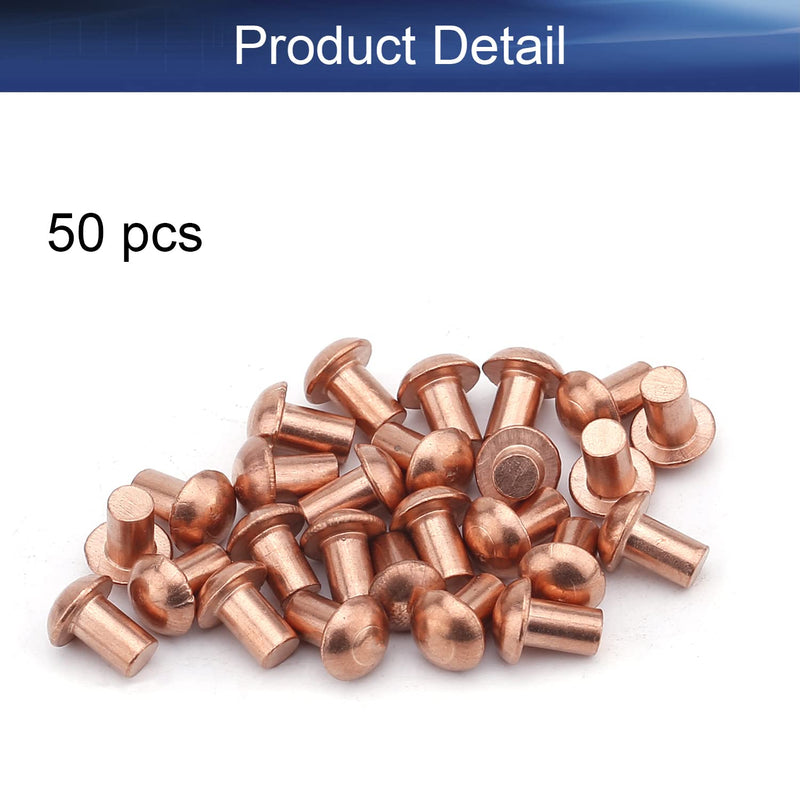 [Australia - AusPower] - Yinpecly 0.24" Length Round Head M4 Copper Solid Rivets Fastener for Electrical Applications Copper Finish Copper Tone 50pcs 4x6mm 50 