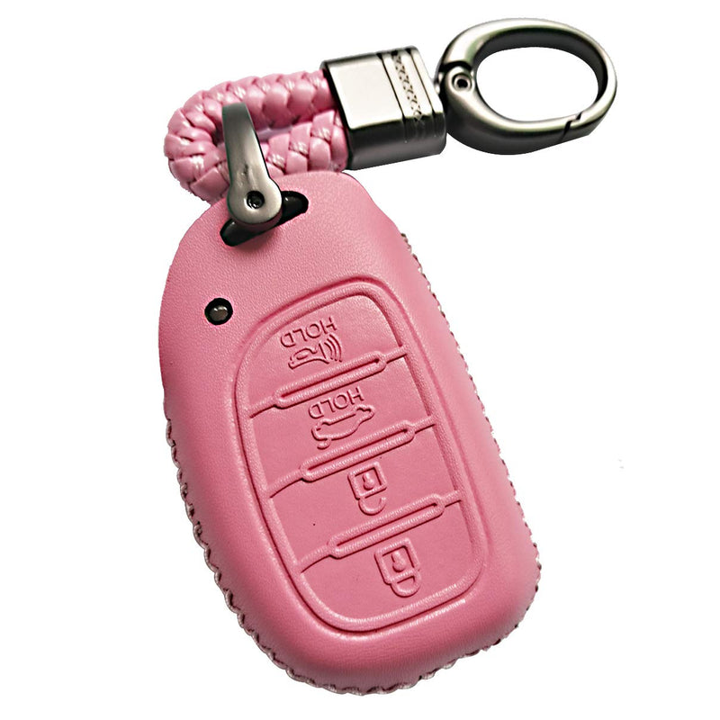 [Australia - AusPower] - Leather 4Btns Smart Key Fob Cover Case Remote Jacket Protector Fits for 2016 2017 2018 2019 2020 2021 Hyundai Tucson Elantra Sonata (NOT FIT Flip/Pop Out/Folding key） Pink 