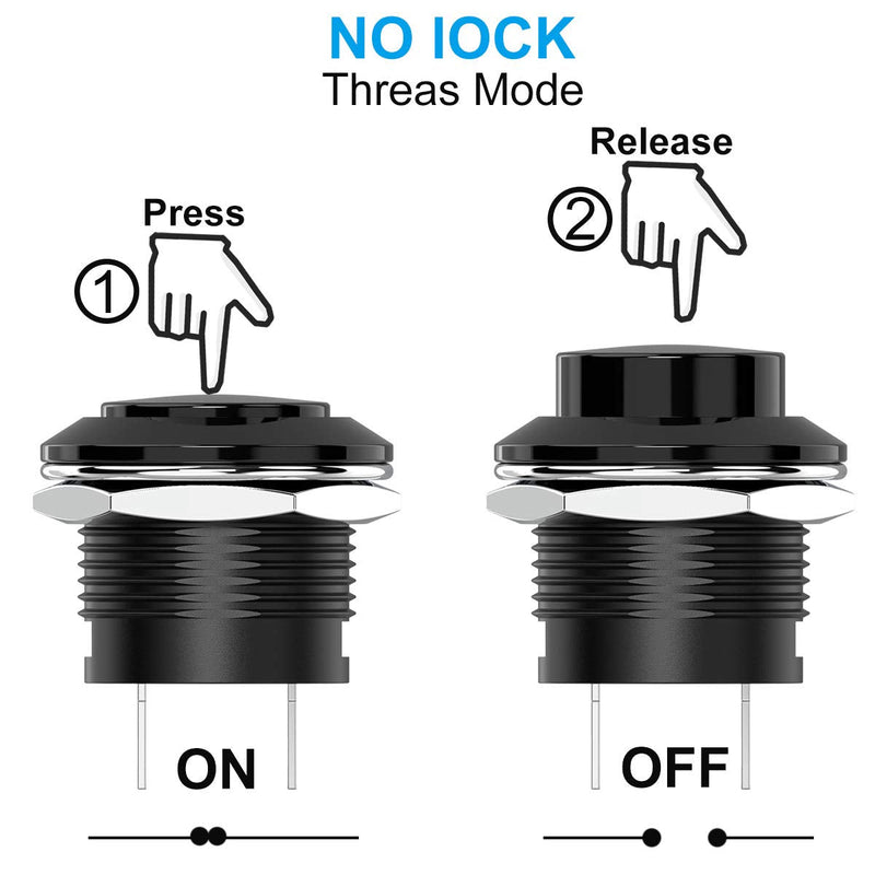[Australia - AusPower] - DIYhz 20Pcs AC250V/3A AC125V/6A Off(ON) NO Lock Round Momentary Push Button Switch Black Cap 