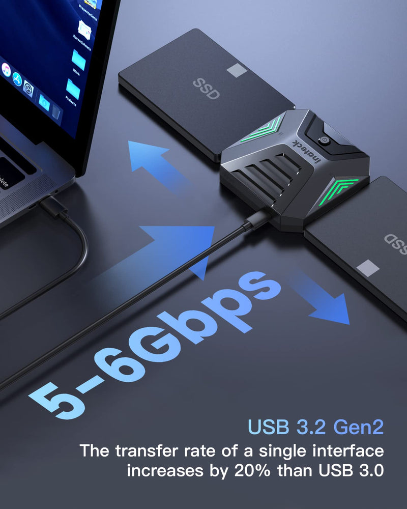 [Australia - AusPower] - Inateck USB 3.2 Gen 2 to SATA Adapter, Disk Cloning in Software, Applicable for 2 x 2.5 Inch SSDs/HDDs 