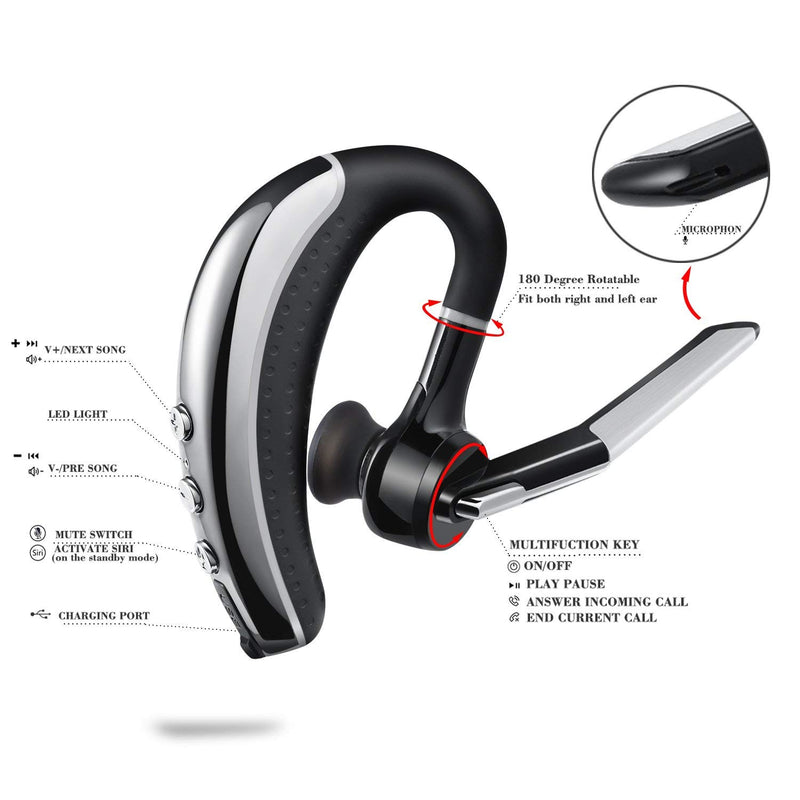 [Australia - AusPower] - [New] Bluetooth Headset，Aolite Wireless Bluetooth Earpiece Hands-Free Earphones Lightweight in-Ear Earbuds Headphones with Stereo Noise Canceling Mic for iPhone Android Samsung Laptop Truck Driver 