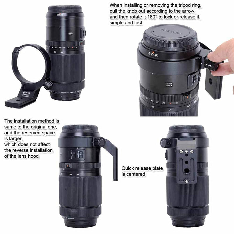 [Australia - AusPower] - iShoot Tripod Mount Ring Lens Collar Compatible with Fujifilm GF 250mm f/4 R LM OIS WR & Fuji GF 100-200mm f/5.6 R LM OIS WR, Lens Support Bottom is Arca-Swiss Fit Quick Release Plate Dovetail Groove 