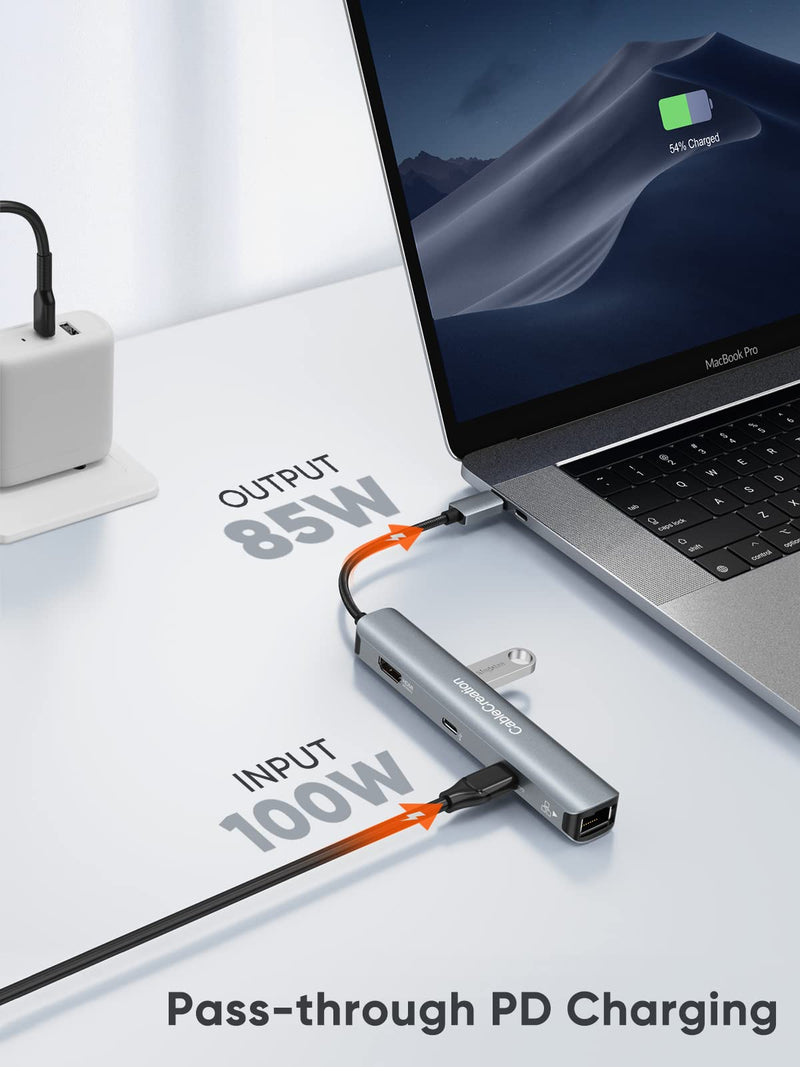 [Australia - AusPower] - USB C Hub Multiport Adapter, CableCreation 6-in-1 USB-C Hub with 4K 60HZ HDMI, USB C Data Port, 1Gbps Ethernet, 100W Power Delivery, 2 USB 3.0 Port, for MacBook Pro Air M1, iPad Pro Air 2021-2018, XPS 