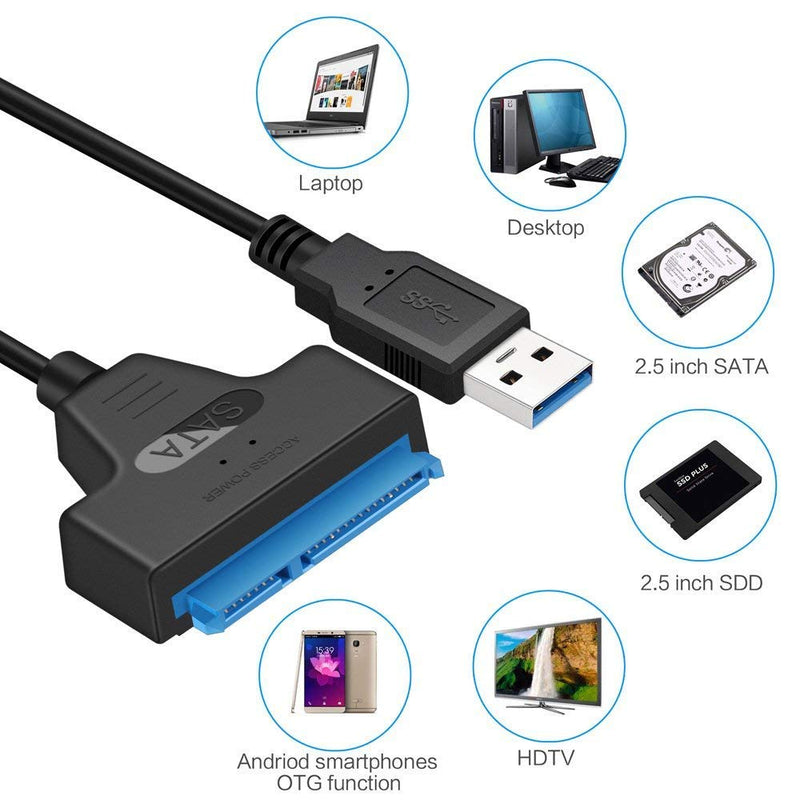 [Australia - AusPower] - EYOOLD SATA to USB 3.0 Adapter Cable for 2.5 inch Hard Drive HDD/SSD, Hard Drive Adapter Converter Support UASP (Black) Black 