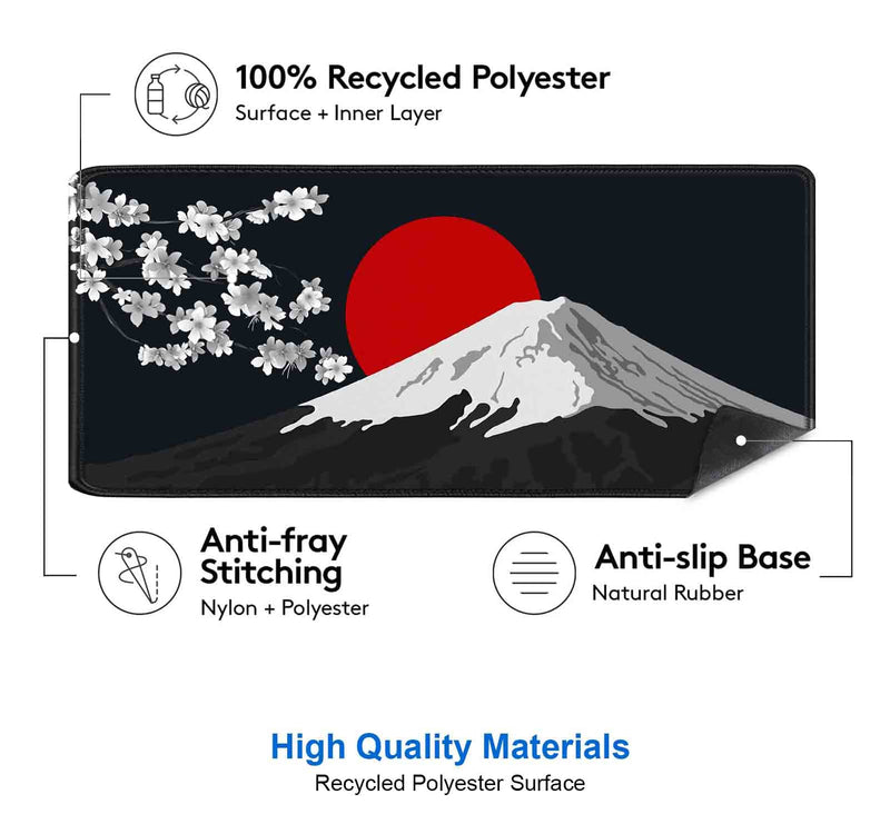 [Australia - AusPower] - IMAYONDIA Japan Mount Fuji Large Gaming Mouse Pad (35.4x15.7 in), Extended Non-Slip Rubber Base Mousepad, Keyboard Mat Desk Pad for PC Gamer, Computer, Desktop Accessories- Black White Red Scenery Japan Mount Fuji Scenery 
