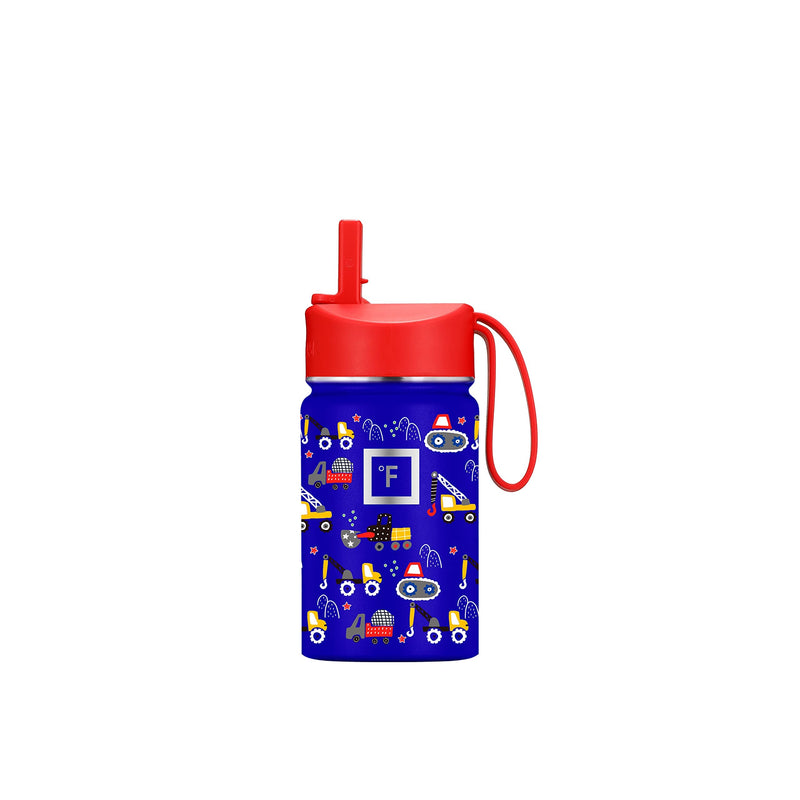 [Australia - AusPower] - IRON °FLASK Kids Water Bottle - 10 Oz, Straw Lid, 20 Name Stickers, Vacuum Insulated Stainless Steel, Double Walled Tumbler Travel Cup, Thermo Mug, Metal Canteen Construction Zone 