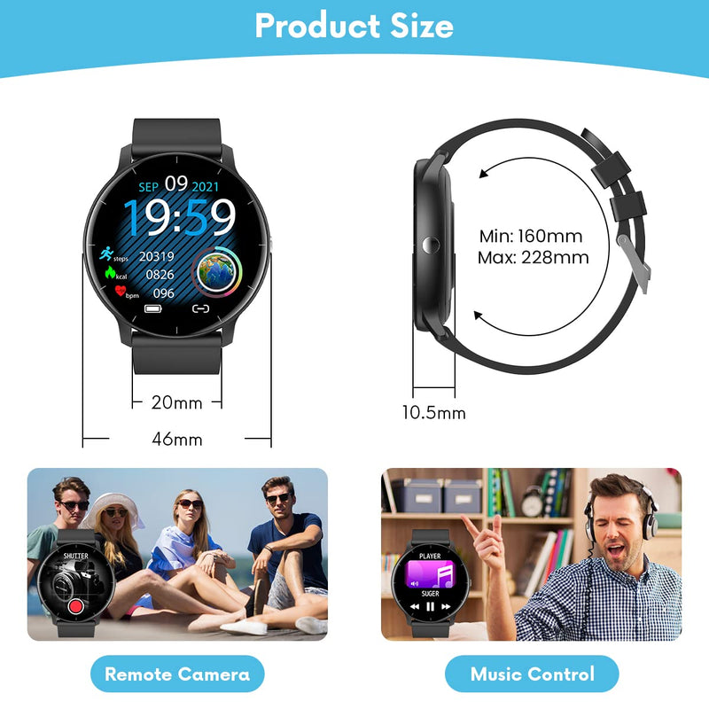 [Australia - AusPower] - TAOPON Smart Watches for Android iOS Phones IP67 Waterproof Smartwatch with Touch Screen Digital Watch Fitness Trackers Heart Rate Monitor Blood Pressure Monitor Step Counter Women Men Activity Watch black 