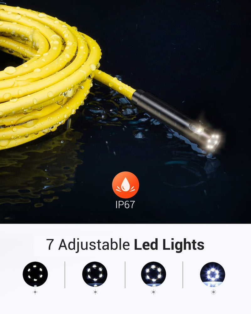 [Australia - AusPower] - DEPSTECH Dual Lens Wireless Endoscope, 1080P Scope Camera with 7 LED Lights, 0.31In Lens Video HD Inspection Camera, Zoom Waterproof Borescope Semi-Rigid Cable for Android & iOS Phone or Tablet-16.5FT Bright Yellow 