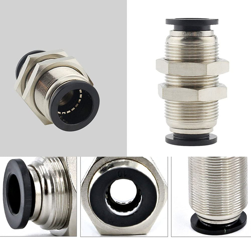 [Australia - AusPower] - Jienk 10Pcs Bulkhead Union 1/4" x 1/4" Tube OD Push to Connect Tube Fitting, PMM-1/4 Pneumatic Quick Connect Air Fitting 1/4" OD 10 