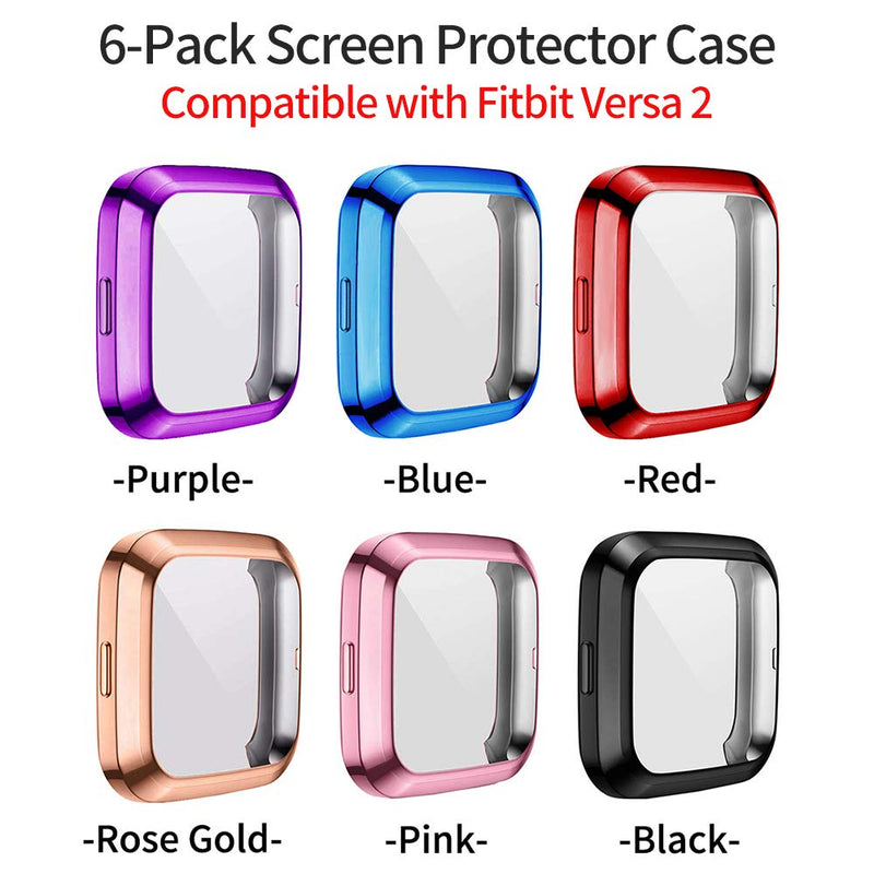 [Australia - AusPower] - [6-Pack]Screen Protector Case Compatible with Fitbit Versa 2 Smartwatch, All-Around TPU Plated Protective Cover Scratch Resistant Bumper Shell Accessories (6 Colors, Versa 2) 6 Colors 