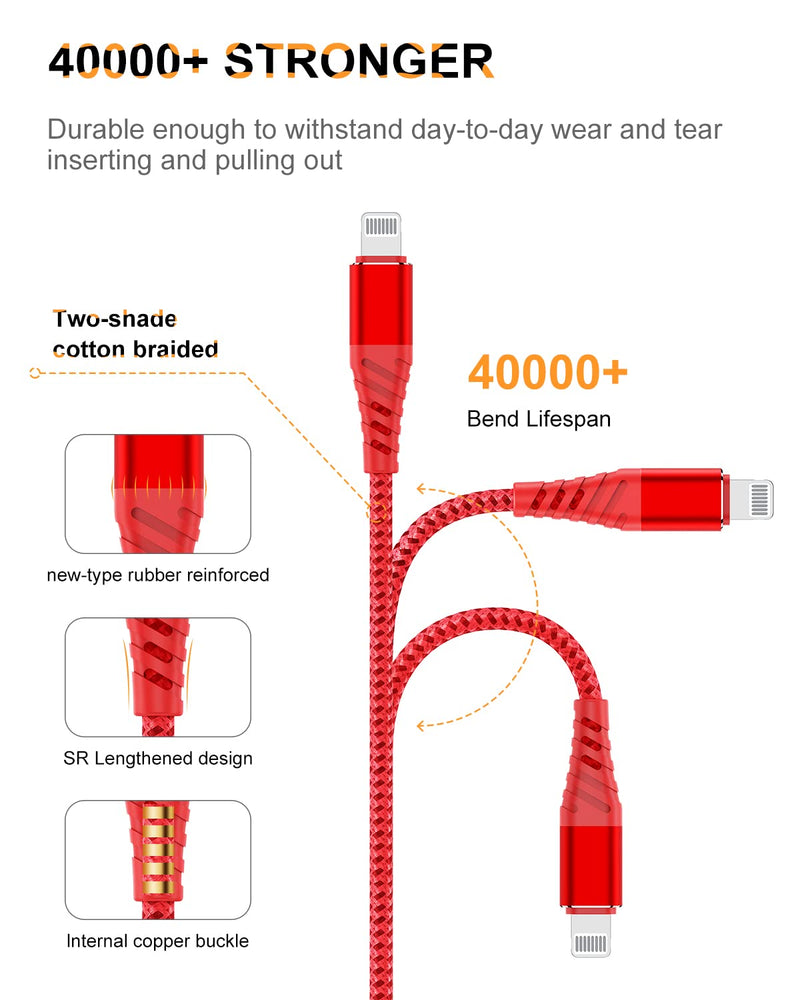 [Australia - AusPower] - [Apple MFi Certified] 10 ft iPhone Charger, Extra Long Lightning Cable 10 Foot 2.4a Fast USB Charging Cord for iPhone 12 11 Pro X XS Max XR/8 Plus/7 Plus/6/6s Plus/5s /iPad Mini Air (2Pack-Red) Red 