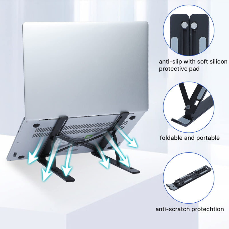 [Australia - AusPower] - Laptop Stand for Desk, Adjustable Aluminum Laptop Holder, 6 Angles Foldable Computer Stand for Laptop Compatible with MacBook, HP, Dell, Lenovo All Laptops from 9-15.6 inch Black 