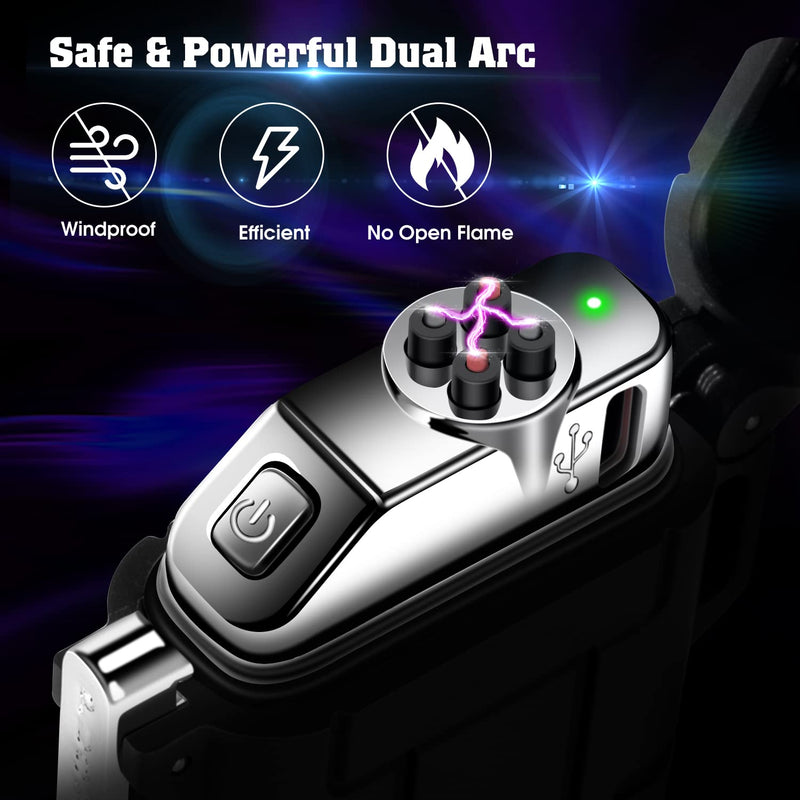 [Australia - AusPower] - Lighter,USB Rechargeable Lighter,Windproof Arc Lighter Waterproof,Flameless Electric Lighter,Dual Arc Plasma Lighter with Emergency Whistle for Outdoor Adventure,Survival Tactical,Camping Gadgets Black 