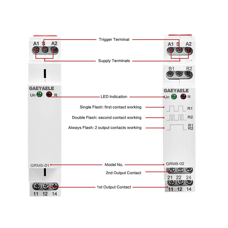 [Australia - AusPower] - GAEYAELE GRM8 Electronic Latching Relay Memory Relay Impulse Relay SPDT 16A Wide Range Voltage Din Rail Mounted(GRM8-01,AC/DC12V~240V) GRM8-01,AC/DC12V~240V 