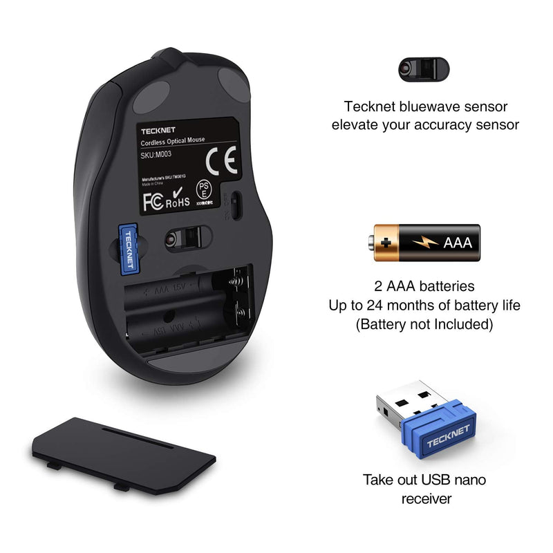 [Australia - AusPower] - Wireless Mouse, TECKNET Pro 2.4G Ergonomic Wireless Optical Mouse with USB Nano Receiver for Laptop,PC,Computer,Chromebook,Notebook,6 Buttons,24 Months Battery Life, 2600 DPI, 5 Adjustment Levels Blue 