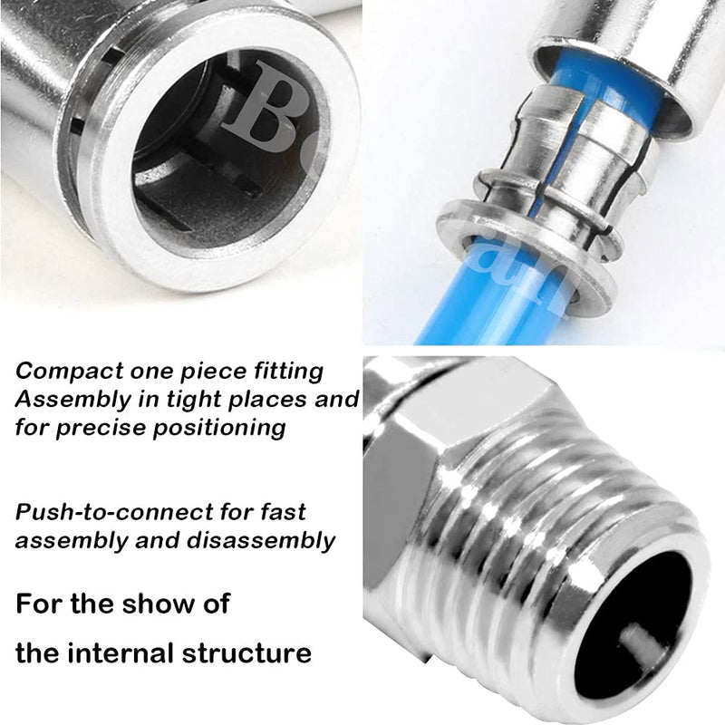 [Australia - AusPower] - Beduan Push to Connect Tube Fitting Union Tee, Copper Nickle-Plated 3/8" Tube OD x 1/4" NPT Male Thread Shaped Union Adapter Fitting (Pack of 5) 3/8"OD x 1/4"NPT 