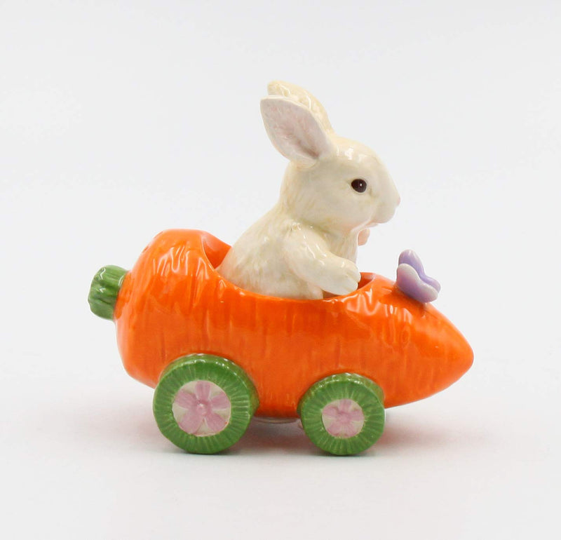 [Australia - AusPower] - Cosmos Gifts Fine Ceramic Bunny Rabbit on Carrot Cart Salt & Pepper Shakers, 4 1/4" L Salt and Pepper Set, Multicolored 
