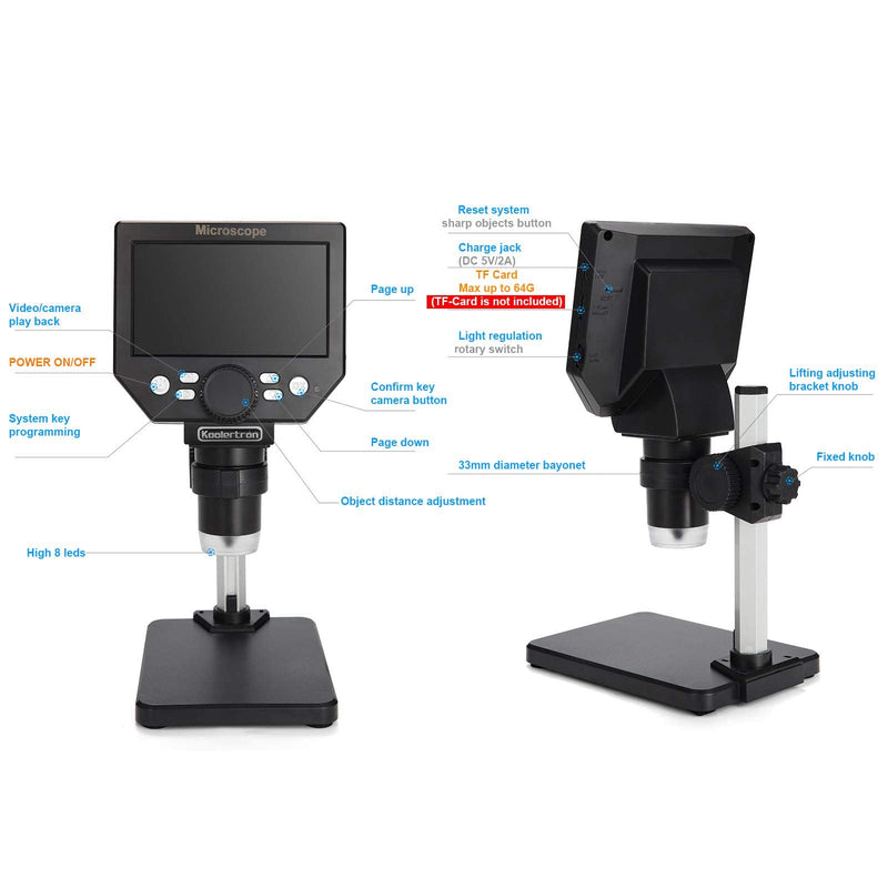 [Australia - AusPower] - Koolertron 4.3 inch LCD Digital USB Microscope,8MP 1-1000X Magnification Handheld Digital Microscope Camera,8 LED Light,Rechargeable Battery LCD Microscope for Circuit Board Repair Soldering PCB Coins 49-A 