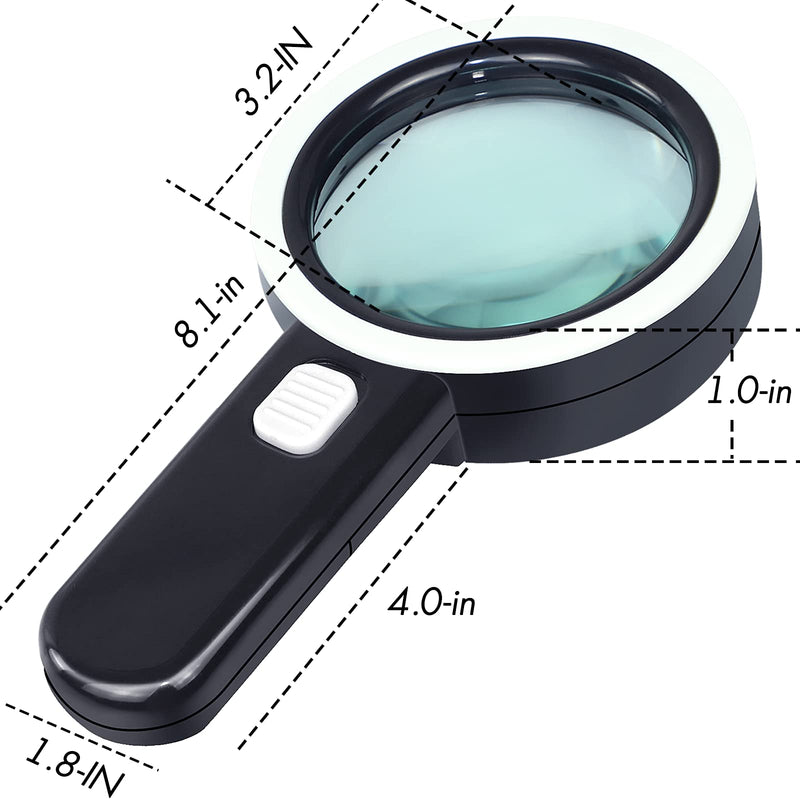 [Australia - AusPower] - Leffis Magnifier Magnifying Glass with Light, 30X Handheld 12 LED Illuminated Lighted Magnifying Glasses for Seniors & Kids Close Work, Reading, Inspection, Jewellery (Black) Black 