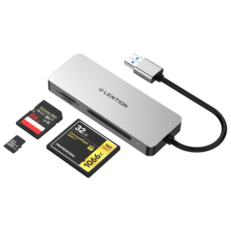 [Australia - AusPower] - LENTION USB 3.0 to CF/SD/Micro SD Card Reader, SD 3.0 Card Adapter for SD/SDHC/SDXC/MMC/RS-MMC/Micro SD/Micro SDHC/Micro SDXC/CF Type I, Compatible Windows, MacOS, ChromeOS, More (CB-H12, Space Gray) 