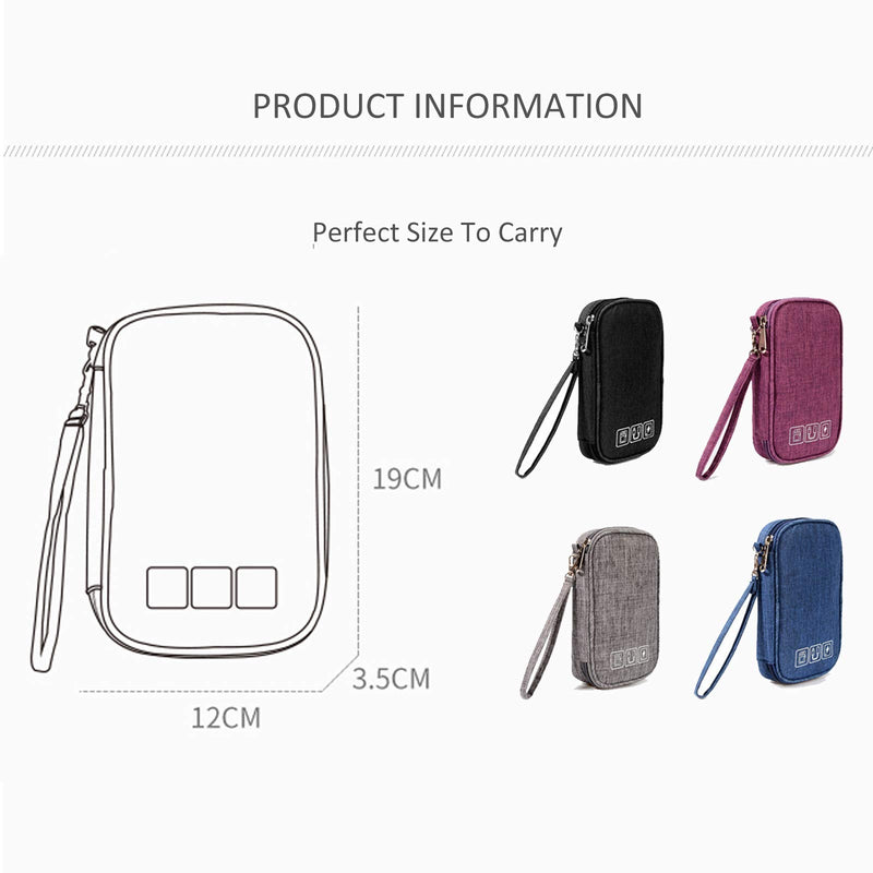 [Australia - AusPower] - Cable Organizer Bag, 2PCS Travel Cord Organizer Pouch Small Electronics Accessories Bag Tech Cord Storage Pouch for Cable, Charger, Phone, USB, SD Card,with 5pcs Cable Ties (Grey+Blue) Grey+Blue 