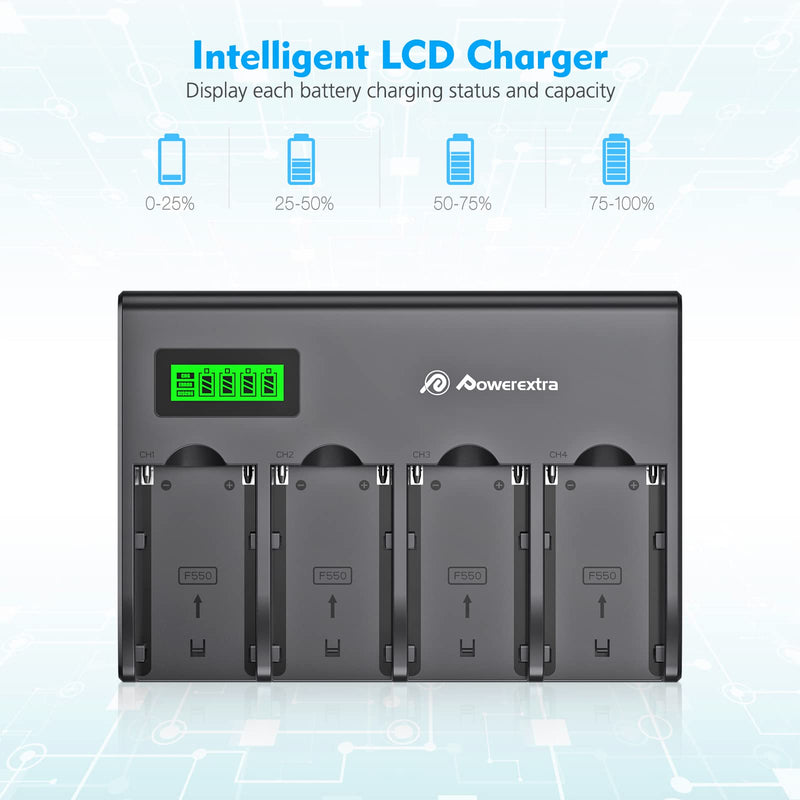 [Australia - AusPower] - Powerextra 4-Channel Battery Charger with LCD Display for Sony NP-F970, NP-F960, NP-F950, NP-F930, NP-F770, NP-F750, NP-F570, NP-F550 Camera Battery 