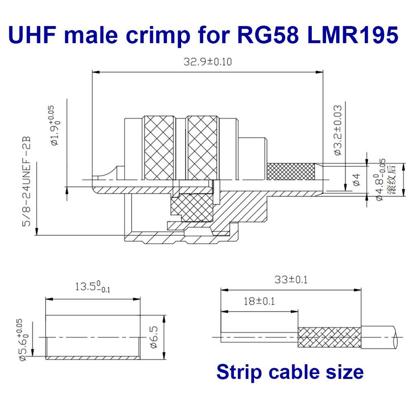 [Australia - AusPower] - RFIOTASY Pack of 5 UHF PL-259 PL259 Male-Plug Crimp Coax Connector Adapter RF Connector for RG58/U LMR195 Coax Cable Compatiable with Ham Radio (UHF Male Crimp RG58) 