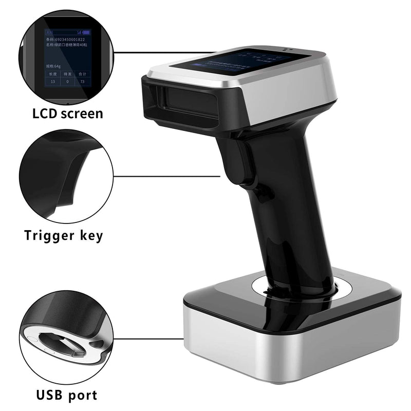[Australia - AusPower] - Alacrity 2D Barcode Scanner with Charging Base, Bluetooth & 2.4GHz Wireless & Wired USB 3in1 Barcode Reader Built in LCD Screen, for PC Laptop Tablet Smart Phone Windows Mac iOS Android 