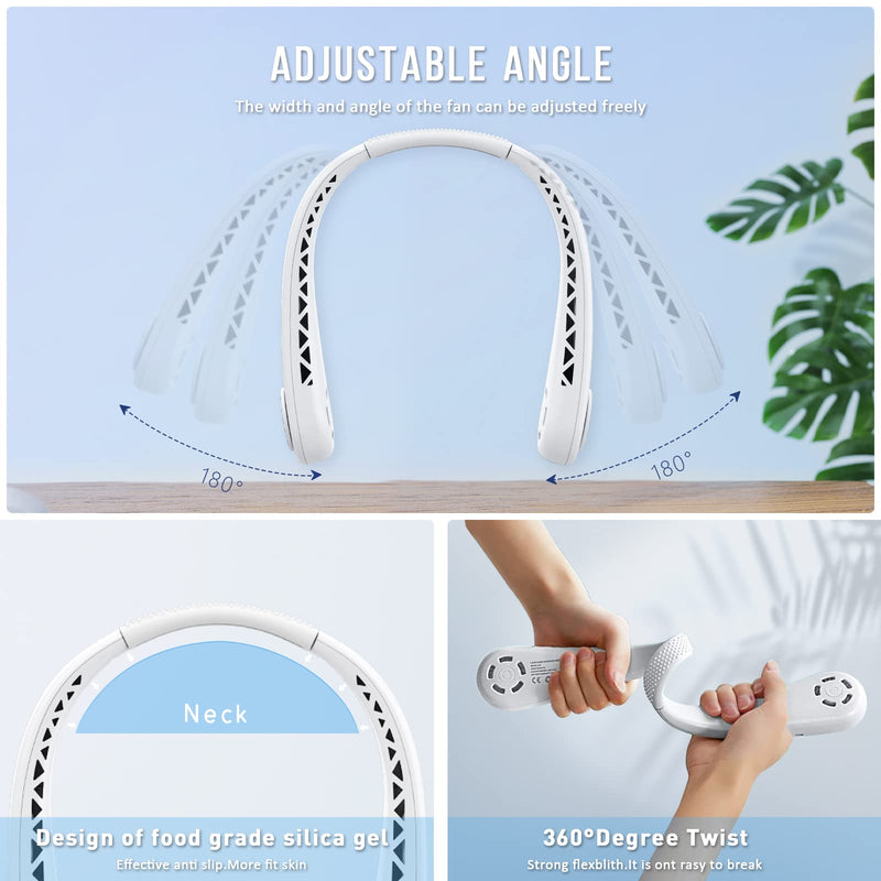 [Australia - AusPower] - Apesaipu Portable Neck Fan, Hands Free Wearable Bladeless Personal Fans, USB Powered Desk Fan,360° Cooling Hanging Neck Fan, 3 Speeds,Ultra Quiet,Small Fans for Women Men Office Weeding Camping Sports Travel Outdoor(White) White 