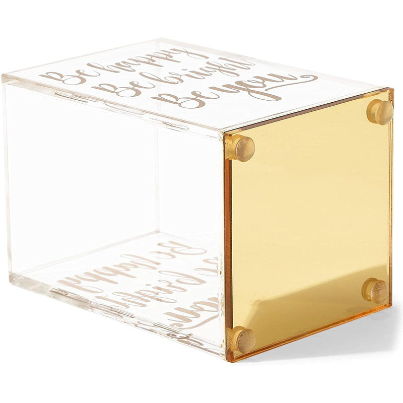 [Australia - AusPower] - Gold and Clear Acrylic Pen Holder with Inspirational Quotes (2.95 x 4.45 In) 