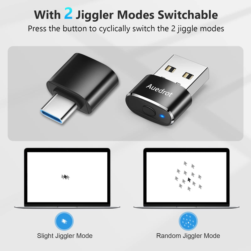 [Australia - AusPower] - Mouse Jiggler Undetectable Metal USB Mouse Mover with Switch Button, Automatic Mini Mouse Shaker with 2 Jiggle Modes, Driver-Free, Plug-and-Play Keep Computer/Laptop Awake, with Type-C Adapter, Black 