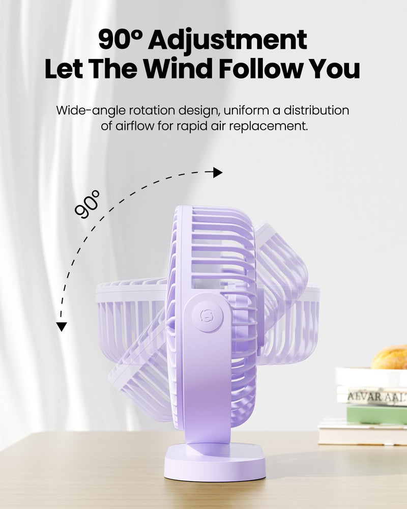 [Australia - AusPower] - Gaiatop USB Desk Fan, 3 Speeds Powerful Portable Fan, 5.5 Inch Quiet Cooling Mini Fan, 90° Rotate Small Table Fan with 5ft Cable Personal Fan for Desktop Home Office Travel Purple 