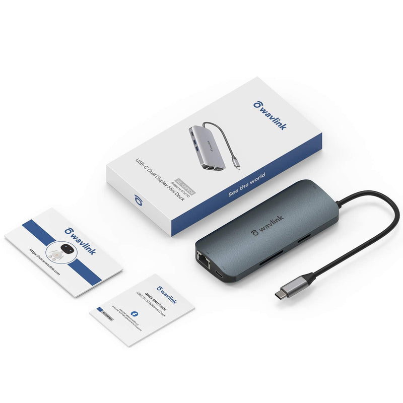 [Australia - AusPower] - USB C Hub Multiport Adapter, WAVLINK 8-in-1 USB C Hub Adapter with 4K@30HZ HDMI, 1080P@60Hz VGA, Gigabit Ethernet, 2 USB 3.0, Card Reader,65W PD3.0 Charging for USB-C Devices USB C to HDMI+VGA +2USB 3.0+PD+LAN 