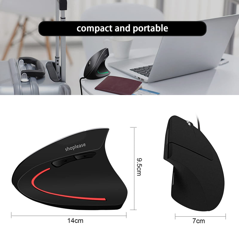 [Australia - AusPower] - Wired Vertical Mouse, Optical Ergonomic Mouse with 4 Adjustable DPI 800/1200/2000/3200, 5 Buttons USB Computer Mouse , Better for Large and Medium Sized Hands Medium-Large 