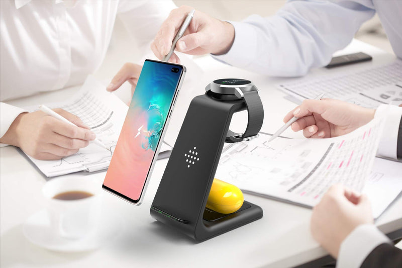 [Australia - AusPower] - Wireless Charging Station, 3 in 1 Charging Station Dock, Qi-Certified Charging Stand for iPhone 12/12 Pro/12 Pro Max/11/11 Pro/X/Xr/Xs/8 Plus/Samsung Phones, Apple Watch 6/SE/5/4/3/2, Airpods 2/Pro 